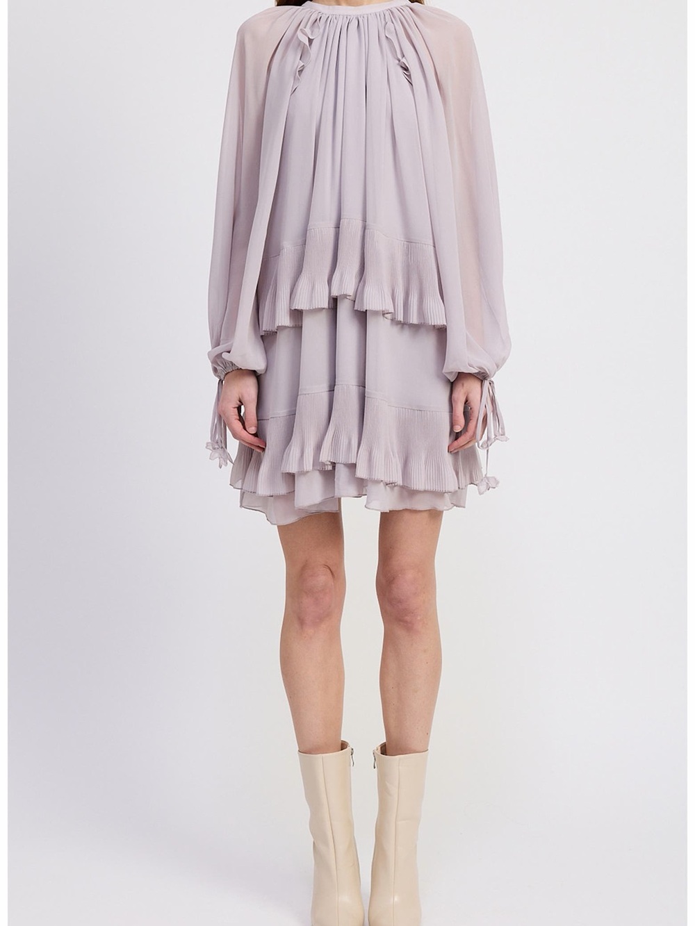 En Saison Lavender Tiered Ruffle Mini Dress